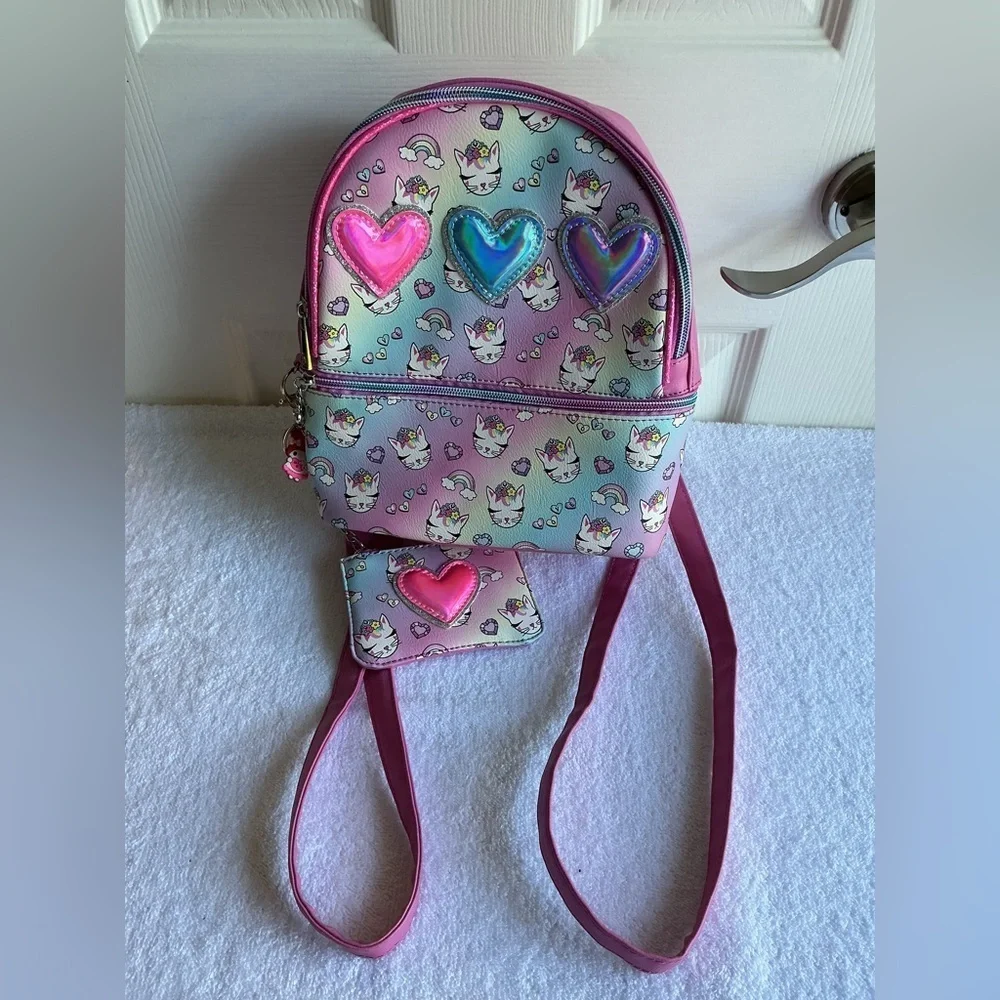Charming Cat and Heart Print Kids Backpack